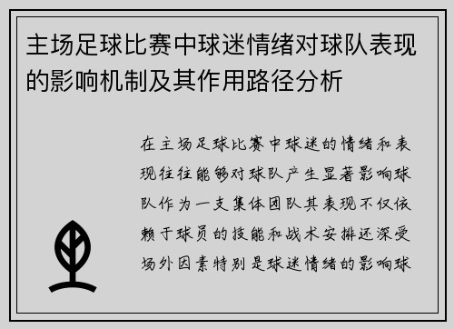 主场足球比赛中球迷情绪对球队表现的影响机制及其作用路径分析